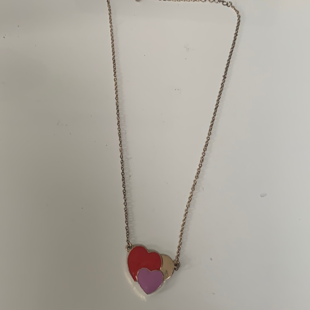 Heart necklase.Red and purple‎ enamel.Gold tone